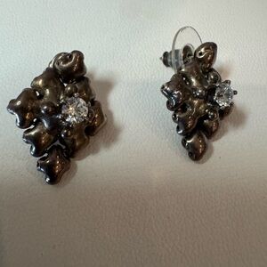 Sterling Silver-Tone Cluster Stud Earrings with Clear Crystal gothic modernist